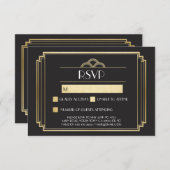 Cartes de réponse Art Déco dorées noires des année (Devant / Derrière)