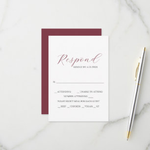 Cartes de réponse avec choix de repas et monogramm