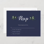 Cartes de réponse de mariage à fleurs Navy (Devant / Derrière)