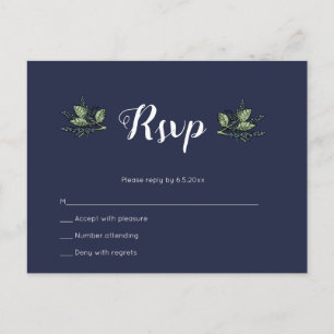 Cartes de réponse de mariage à fleurs Navy