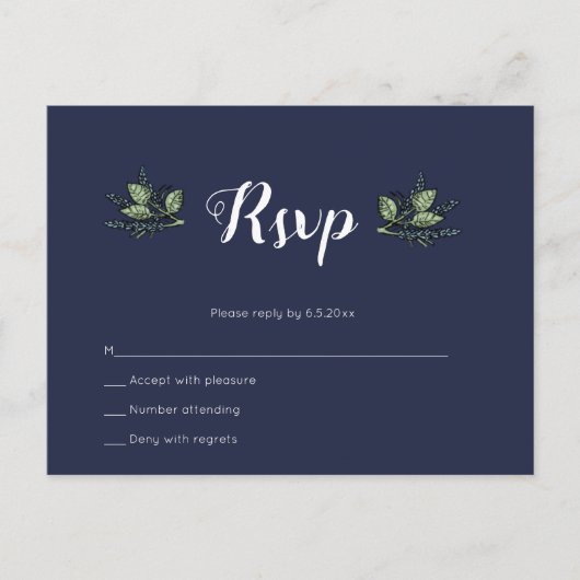 Cartes de réponse de mariage à fleurs Navy (Devant)