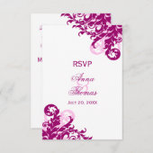 Cartes de réponse de mariage à flourish magenta (Devant / Derrière)