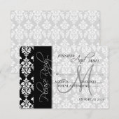Cartes de réponse de mariage à motif damassé noir  (Devant / Derrière)