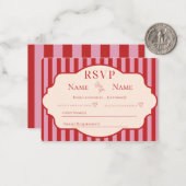 Cartes de réponse de mariage à rayures rouges et r (Devant/Arrière en situation)