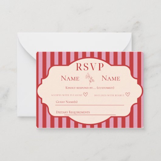 Cartes de réponse de mariage à rayures rouges et r (Devant)