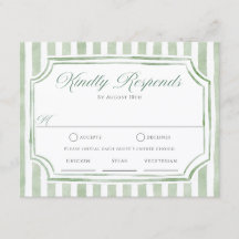 Cartes de réponse de mariage à rayures vert sauge