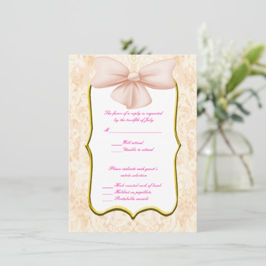 Cartes de réponse de mariage à ruban rose (Debout devant)