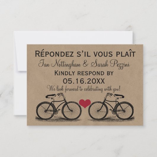 Cartes de réponse de mariage à vélo vintage (Devant)