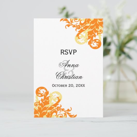 Cartes de réponse de mariage automnal orange et ja (Debout devant)