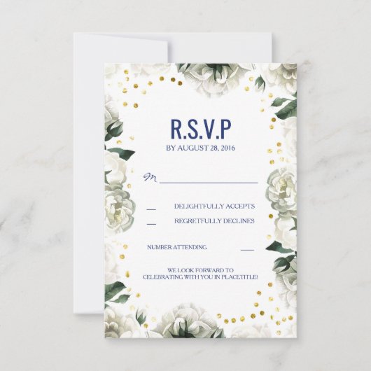 Cartes de réponse de mariage aux fleurs blanches v (Devant)