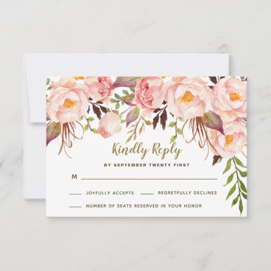 Cartes de réponse de mariage aux pivoines roses do (Devant)