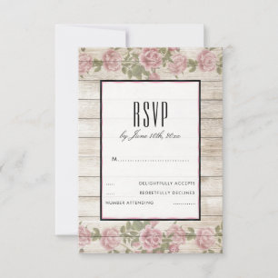 Cartes de réponse de mariage aux roses rustiques e