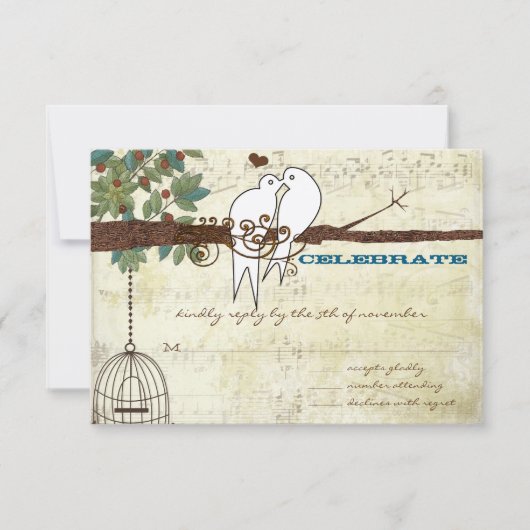 Cartes de réponse de mariage avec des perruches sa (Devant)