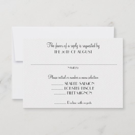 Cartes de réponse de mariage avec menu blanc (Devant)