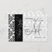 Cartes de réponse de mariage Black Damask 5 Monogr (Devant / Derrière)
