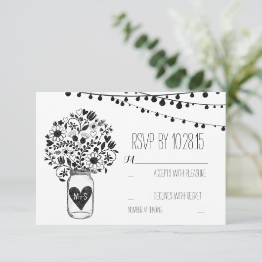 Cartes de réponse de mariage blanc pot de maçon lu (Debout devant)