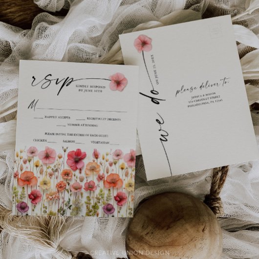 Cartes de réponse de mariage bohème aux fleurs sau