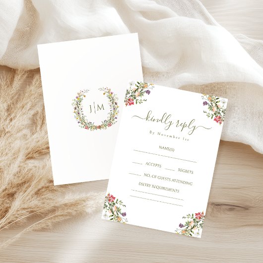 Cartes de réponse de mariage bohème fleuri rustiqu