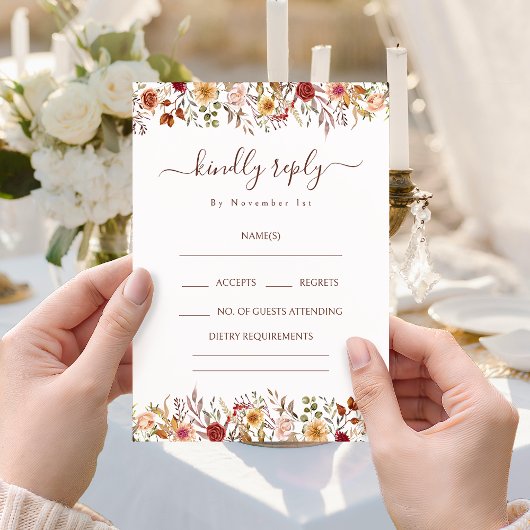 Cartes de réponse de mariage bohème florale rustiq
