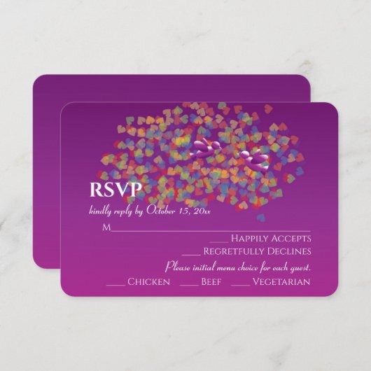 Cartes de réponse de mariage Cassis Violet Élégant (Devant / Derrière)