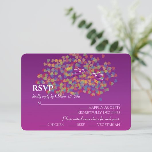 Cartes de réponse de mariage Cassis Violet Élégant (Debout devant)