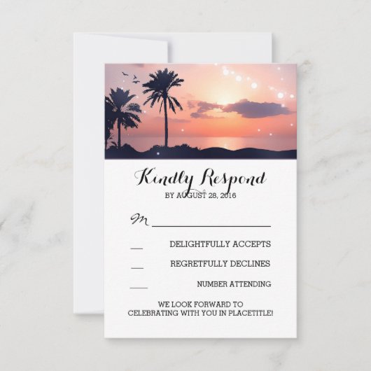 cartes de réponse de mariage coucher de soleil pla (Devant)