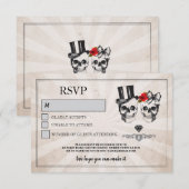 Cartes de réponse de mariage Crânes Roses Crânes R (Devant / Derrière)