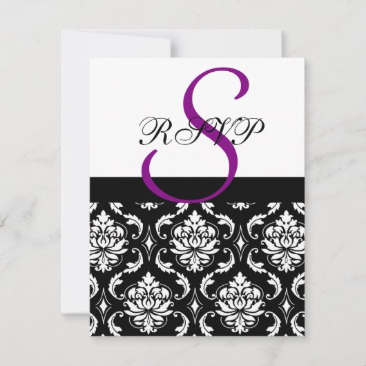 Cartes de réponse de mariage Damas violet (Devant)