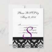 Cartes de réponse de mariage Damas violet (Dos)