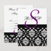 Cartes de réponse de mariage Damas violet (Devant / Derrière)