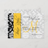 Cartes de réponse de mariage Damask Monogramme Jau (Devant / Derrière)