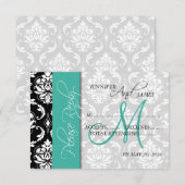 Cartes de réponse de mariage Damassé Monogramme Tu (Devant / Derrière)