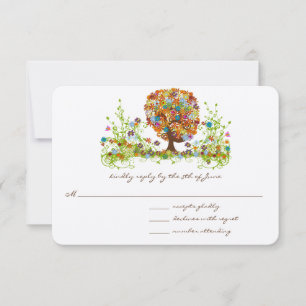 Cartes de réponse de mariage d'arbre de fleurs fan