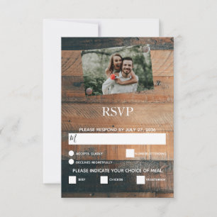 Cartes de réponse de mariage en bois rustique avec