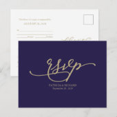 Cartes de réponse de mariage en calligraphie dorée (Devant / Derrière)