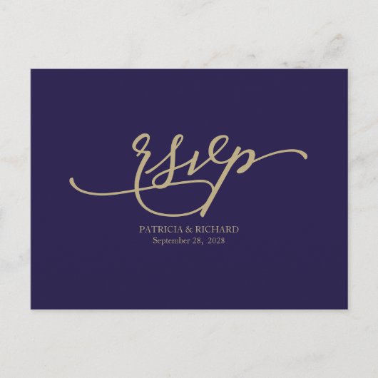 Cartes de réponse de mariage en calligraphie dorée (Devant)
