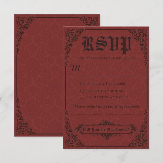 Cartes de réponse de mariage en damasque gothique (Devant / Derrière)