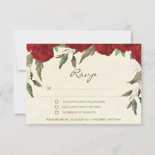 Cartes de réponse de mariage en fleurs de roses ro (Devant)