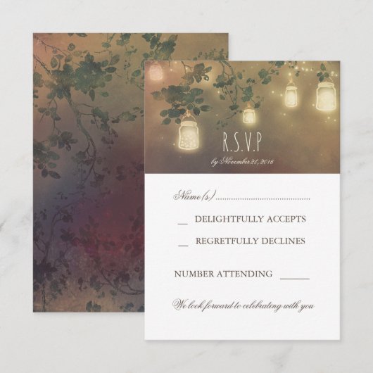 Cartes de réponse de mariage en pot Mason rustique (Devant / Derrière)