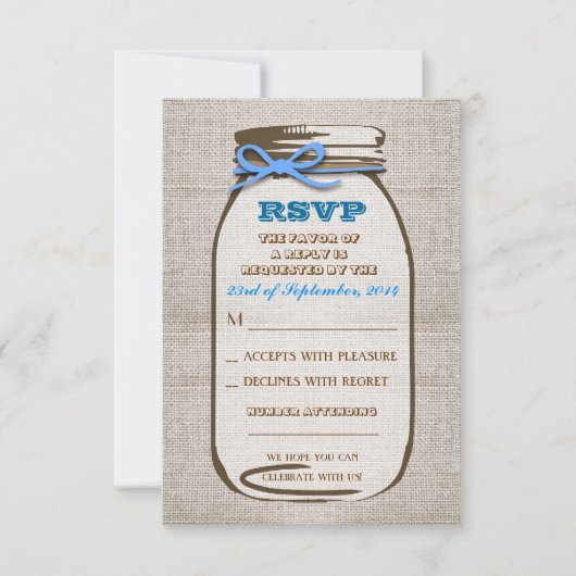 Cartes de réponse de mariage en pot Mason toile de (Devant)
