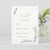 Cartes de réponse de mariage en vert botanique et (Debout devant)