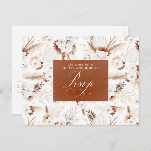 Cartes de réponse de mariage Fleurs blanches et te (Devant / Derrière)