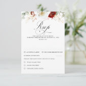 Cartes de réponse de mariage Fleurs rouges blanche (Debout devant)