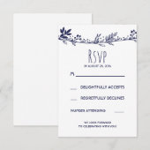 Cartes de réponse de mariage floral blanc et marin (Devant / Derrière)