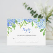Cartes de réponse de mariage floral bleu d'hortens (Debout devant)