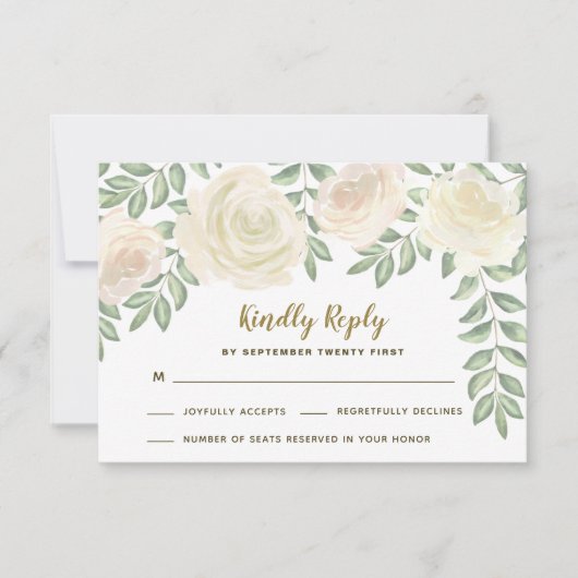 Cartes de réponse de mariage floral champagne ivoi (Devant)