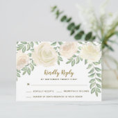 Cartes de réponse de mariage floral champagne ivoi (Debout devant)