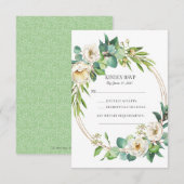 Cartes de réponse de mariage floral en blanc et or (Devant / Derrière)