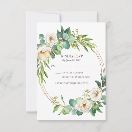 Cartes de réponse de mariage florales blanches et  (Devant)
