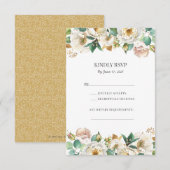 Cartes de réponse de mariage florales en vert, or  (Devant / Derrière)